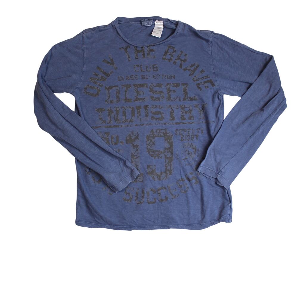 Diesel Y2K Graphic T Shirt Womens Large Blue Graphic Tee Distressed Boho